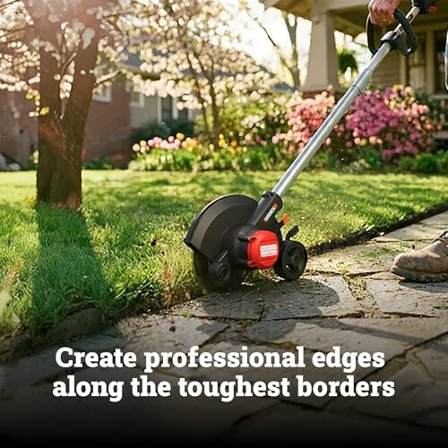 Person using a lawn edger on garden border
