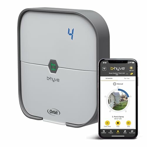 Orbit B-hyve smart irrigation controller with mobile app interface.