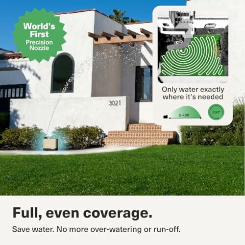 Lawn with precision nozzle watering system ensuring even coverage.