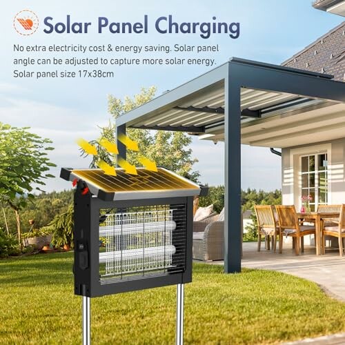 Device with solar panel in garden for energy saving