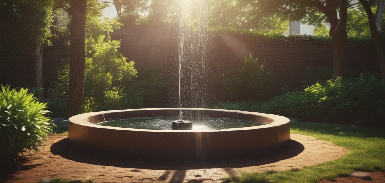 Solar-powered water fountain in backyard